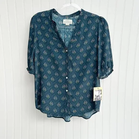 Trovata Blue Floral 3/4 Sleeve Button Down Blouse - Picture 5 of 7